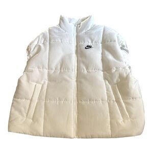 Nike White Quilted Puffer Vest with Black Swoosh